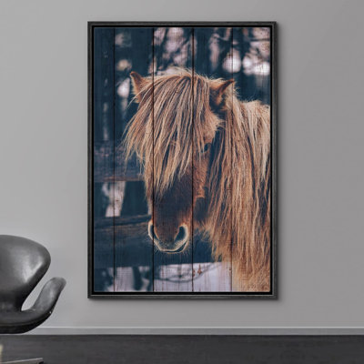 Chevaux qui courent, rétro, effet de bois, panneau, pays des Shetland, poneys, art numérique, ferme rustique, faune