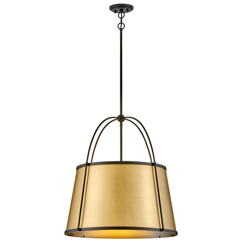 Clarke Drum Chandelier Pendant in Lacquered Dark Brass + Black, 24.5" H x 24.5" W