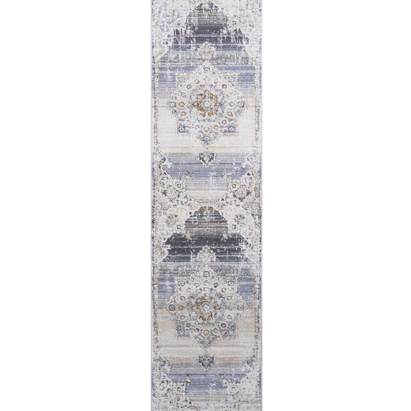 Area Rug In Cream Medallion - Non-Shedding For Nursery Crib Pet- & Stain, Runner 2'2" x 7'10"