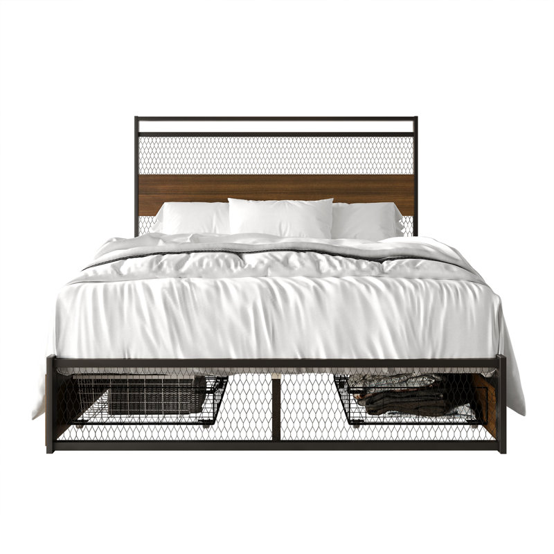 Full Metal Platform Bed With Storage In Brown, Full, Brown
