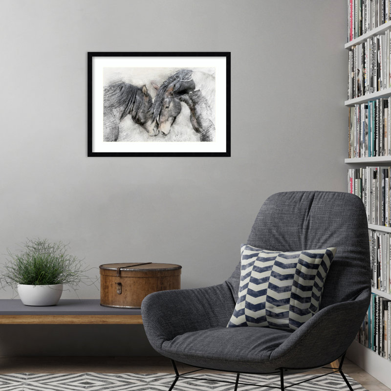«Equine Friendship» par Kim Curationa, reproduction d'art encadrée sur bois, H 19 po x l 25 po