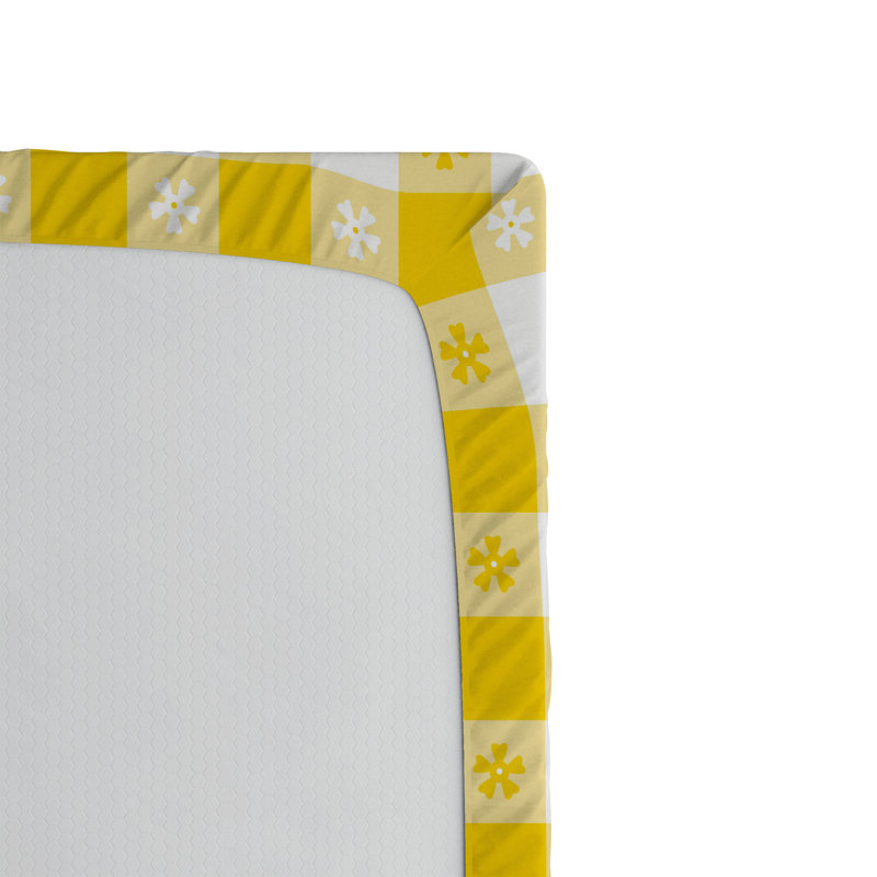 Drap-housse orange Ambesonne, Jaune / guingan blanc / floral, Drap-housse pour lit simple TG