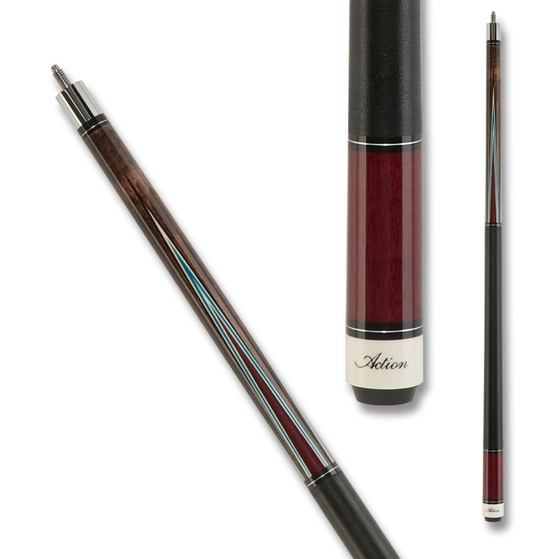 59" Grey and Purpleheart Inlay Pool Cue with Black Irish Linen Wrap