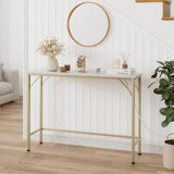 Narrow Console Table With Charging Station, Gold & White Sofa Table For Living Room, Behind Couch Table With 2 Outlets & 2 USB Ports, Entryway Hallway Table