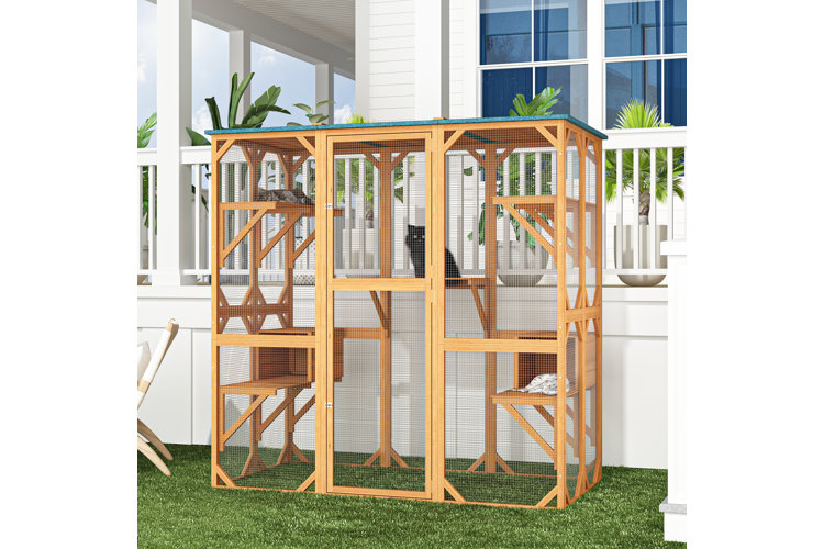 wooden catio outdoors on green front lawn
