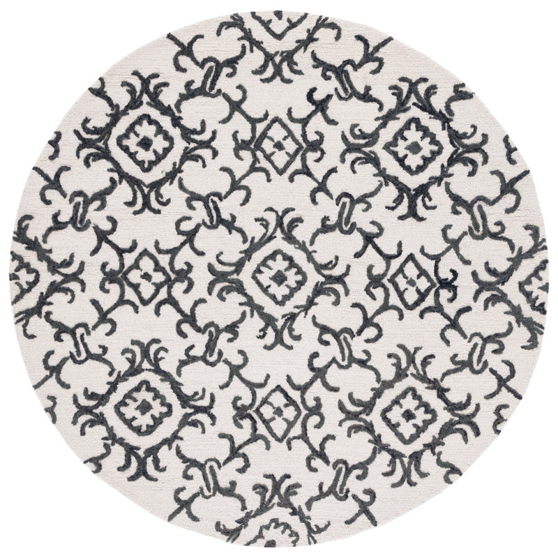 Abdallah Hand Tufted Wool Damask Rug, Round 6'