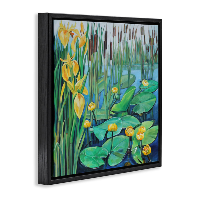 Cadre flottant Blooming Water Lilies Pond, design par Violeta Vollmer, Cadre flottant noir de jais, H 18 po x l 18 po