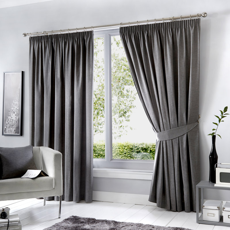 Blackout Curtain Pair, Width 168 x Drop 183 cm, Charcoal