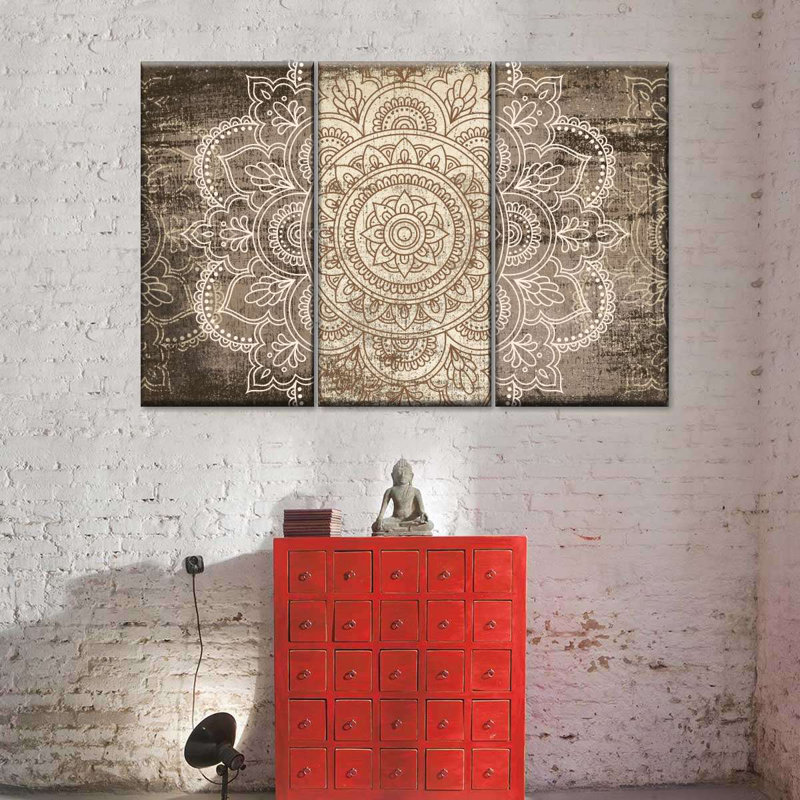 Ensemble de 3 pièces mandala sur toile, H 28 po x l 45 po x P 1,25 po