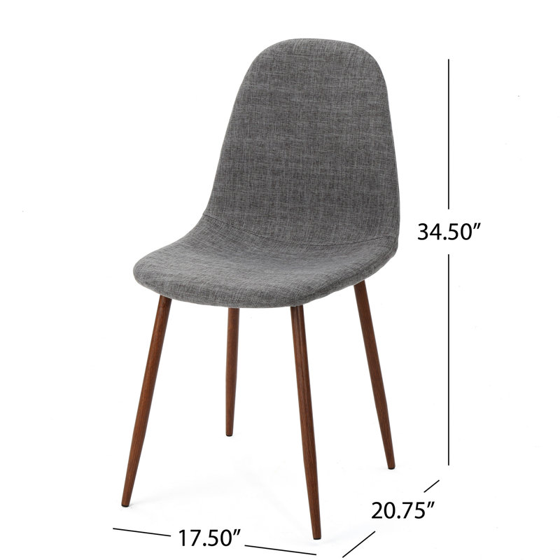 2 chaises de salle à manger de style Mid-Century moderne, revêtement gris, fabrication en fer, dossier solide pour 2 chaises rembourrées, pieds avec apparence de bois, confort
