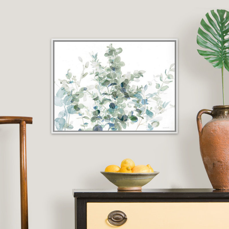 «Eucalyptus I Cool» par Danhui Nai - reproduction d'art, H 20 po x l 26 po x P 1,75 po, Cadre flottant blanc