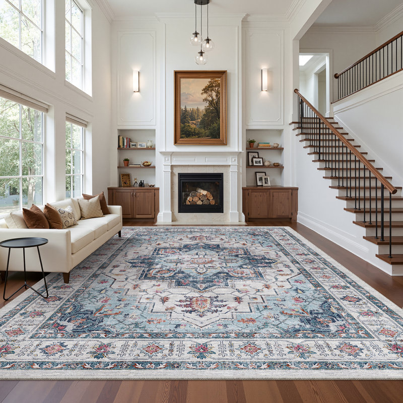 Malila Machine Washable Non-Slip Area Rug, Rectangle 5' x 7', Blue
