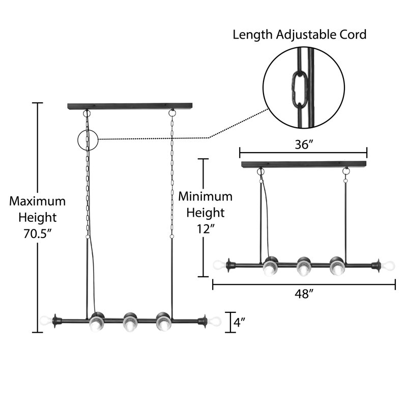  48"L 8-Light Black Metal Industrial Chandelier