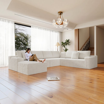 Siège de canapé modulaire 137,8 x 104,3 po, canapé rembourré et compressé pour le salon, la chambre à coucher, l’appartement, aucun assemblage requis, combinaison gratuite de 4 PC, tissu en velours côtelé moelleux