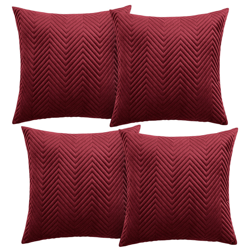 Aspire Homeware Embossed Square Velvet Cushion Cover, Burgundy, Pack of 4