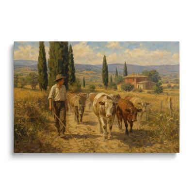 Reproduction sur toile d'un tableau représentant un fermier gardant son bétail - 50 x 75 cm
