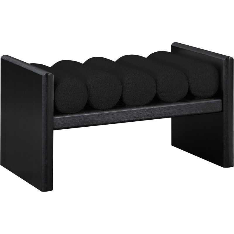 Banc en bois Boucle, Tissu noir bouclé / finition noire, H 18 po x l 32 po x P 19 po