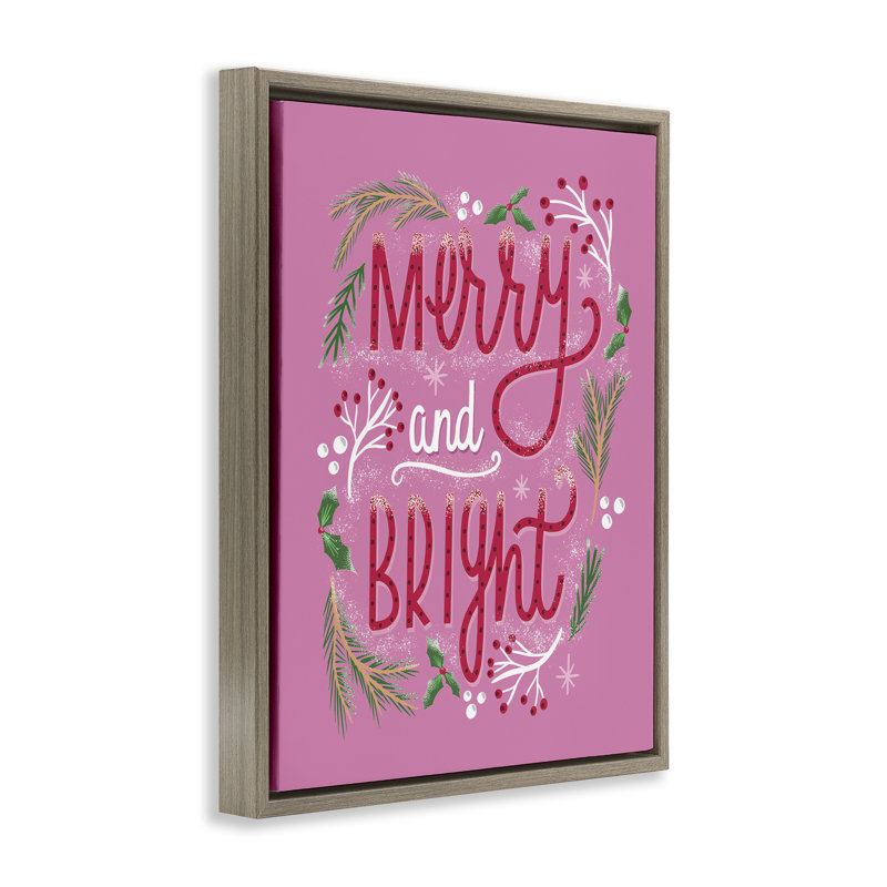 Art mural sur toile «Merry and Bright Pink Pine» par Louise Allen Designs, H 31 po x l 25 po, Cadre flottant orme Montalcino