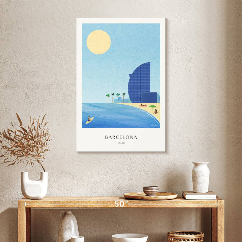 Affiche de voyage rétro Aime Barcelona Beach, H 36 po x l 24 po