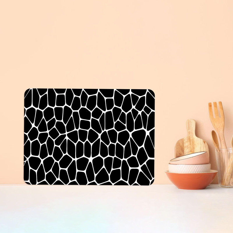 Planche à découper et à servir en verre à motif abstrait noir et blanc pour un décor de cuisine moderne, 7,9 po x 11,8 po