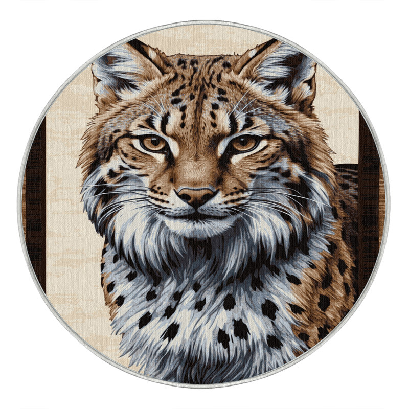  Tapis lavable avec grands chats Lynx nordique, Rond 5 pi