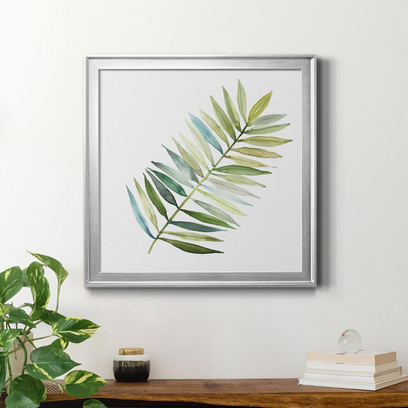 Palmier II - peinture sur toile encadrée, Argent, H 30,5 po x l 30,5 po x P 1,5 po