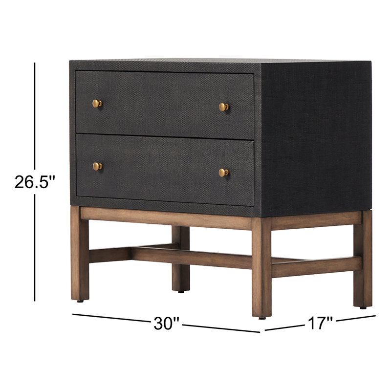 Fiona Nightstand - Black Raffia, Black