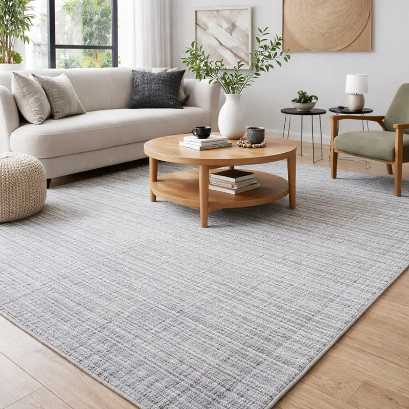 Tapis tissé à la main | Tapis en laine et bambou en soie moderne | Tapis d'intérieur gris clair de 7 mm d'épaisseur