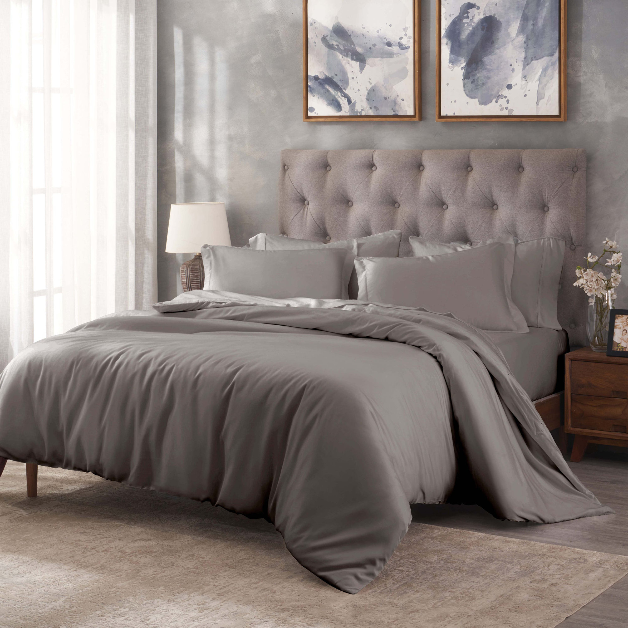 Lunete Egyptian Certified Cotton Modern & Contemporary Duvet Cover Set, Gray, King / Cal. King Duvet Cover+ 2 Pillow Shams,