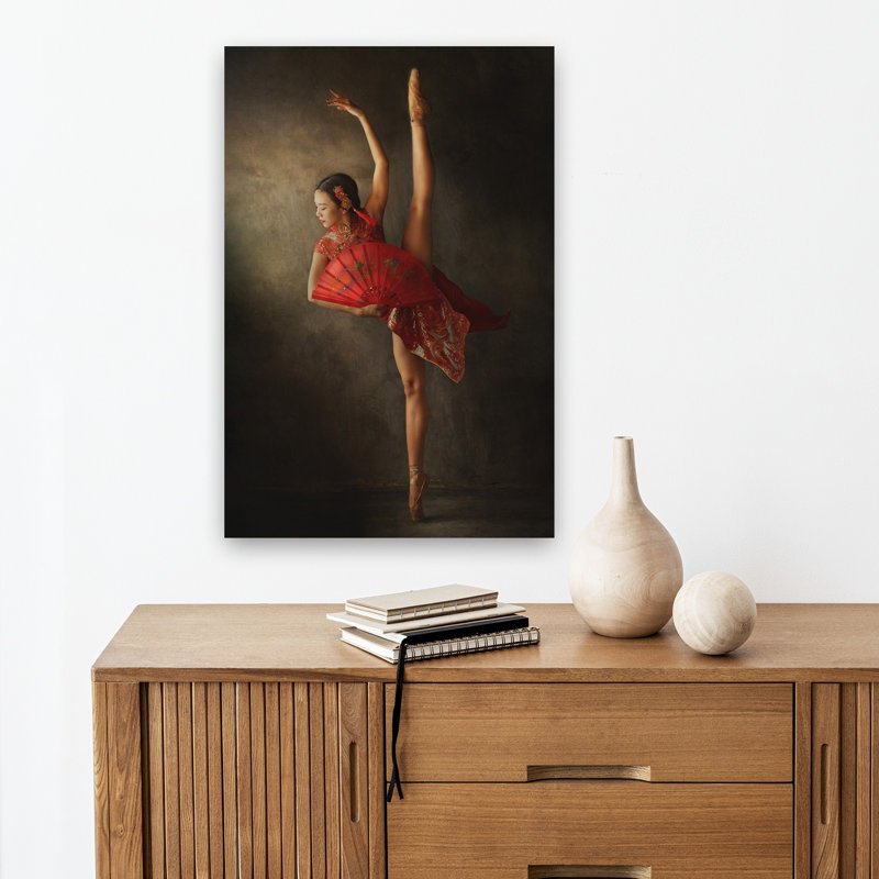 «Red Fan Ballet Dancer», reproduction d'art murale contemporaine abstraite, H 18 po x l 12 po