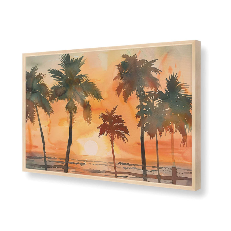 «Sunset Palm Glow», reproduction encadrée, H 13 po x l 17 po, Érable brut