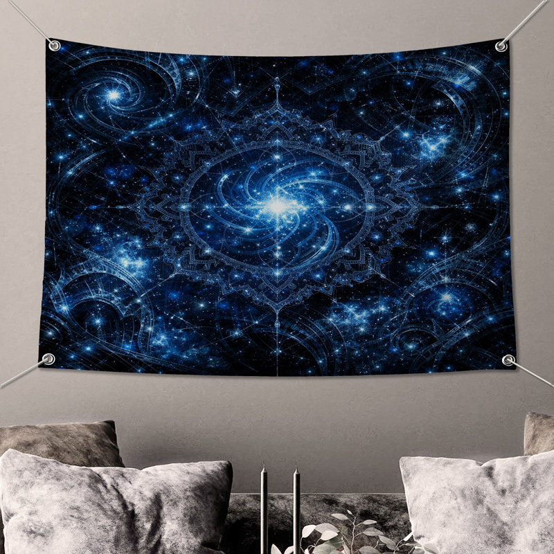 Tapisserie murale «Blue Cosmic Fractal» - décoration murale fractale, 50in H x60in W with 4 Grommets