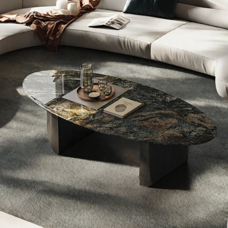 Table basse ovale en pierre naturelle de luxe, H 15,7 po x L 47,2 po x l 23,6 po