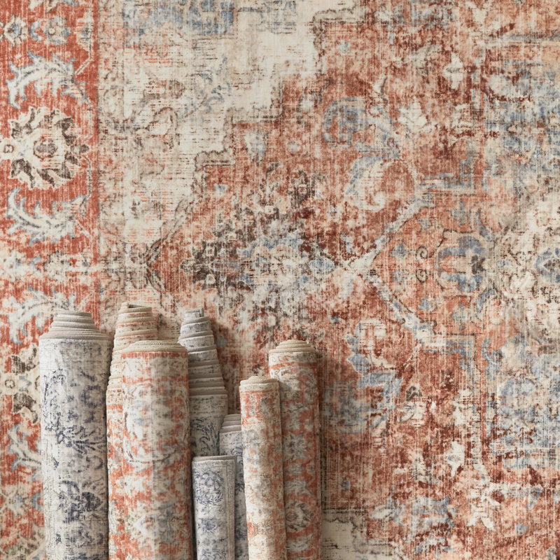 Washable Vintage Medallion Indoor Area Rug, Rectangle 8' x 10', Brick