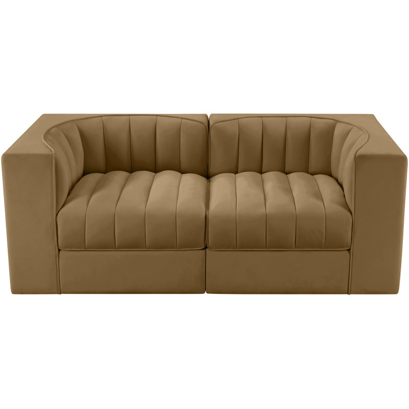 Tissu d'ameublement en velours Paynton 2 pièces Canapé modulaire, Selle de cuir