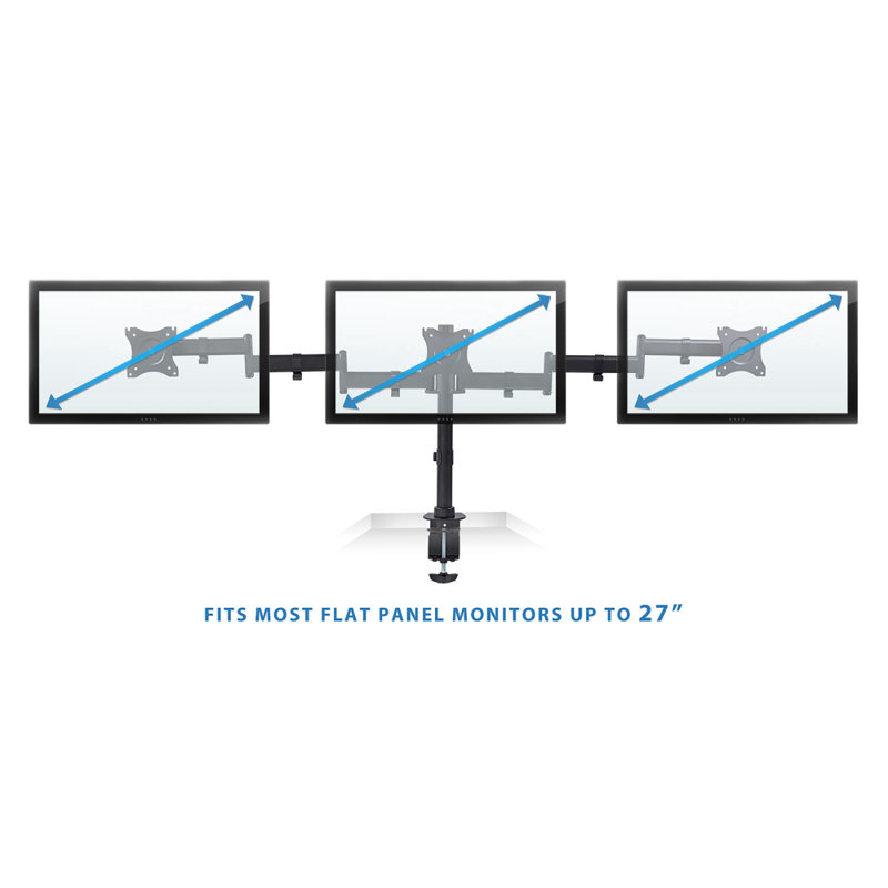 Black Adjustable Triple Monitor Desk Mount with Steel and Aluminum Arms