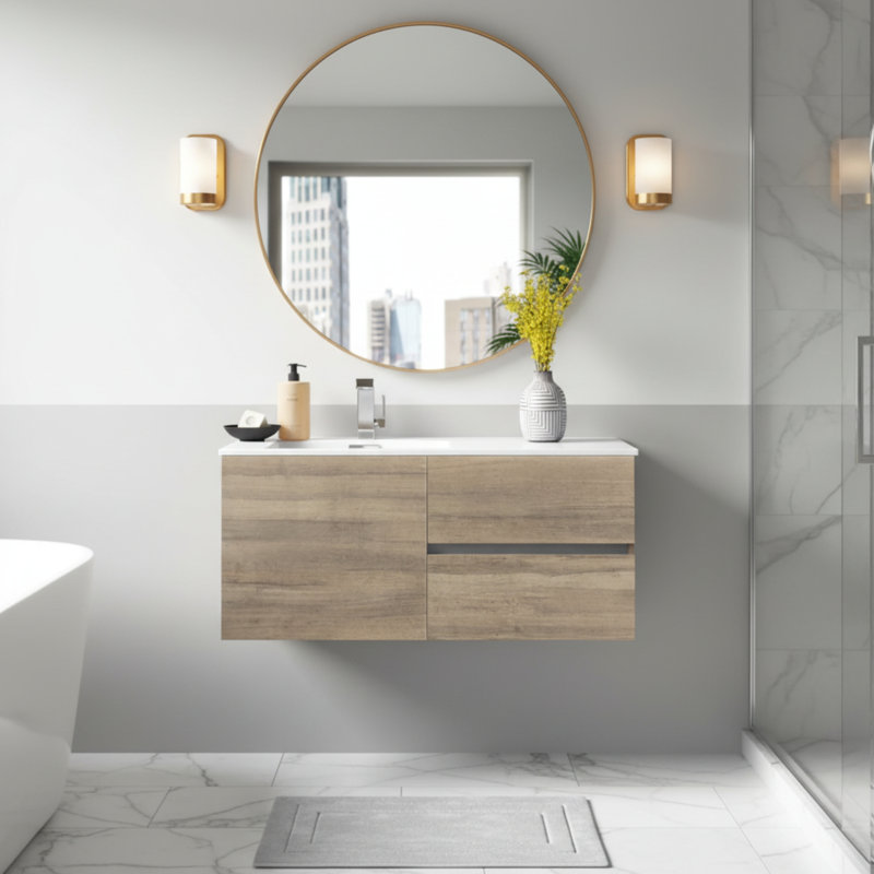 Meuble-lavabo simple de 42 po pour la salle de bain avec comptoir en marbre de culture Beachwood, Dorato