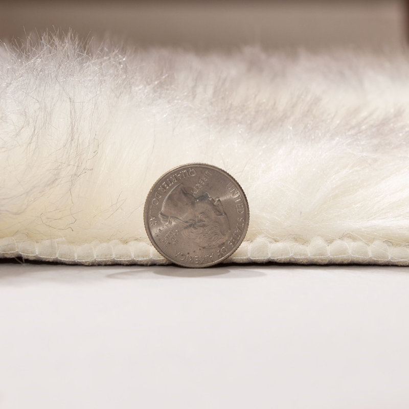 Carignano Handmade Shag Ivory / Black Tips Faux Fur Area Rug, Rectangle 2' x 3'