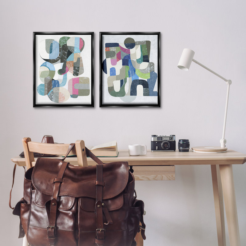 Ensemble de cadres flottants 2 pièces Retro Pastel Geometrics, design par Coco Good, Cadre flottant noir de jais