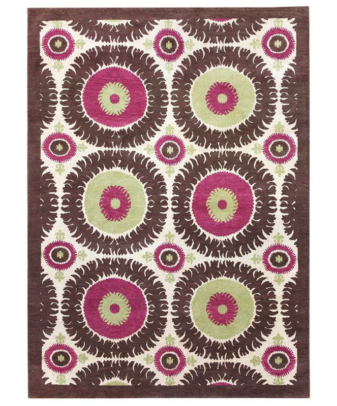 Suzani Hand Woven Wool Ikat Area Rug, Rectangle 6' x 8'6"