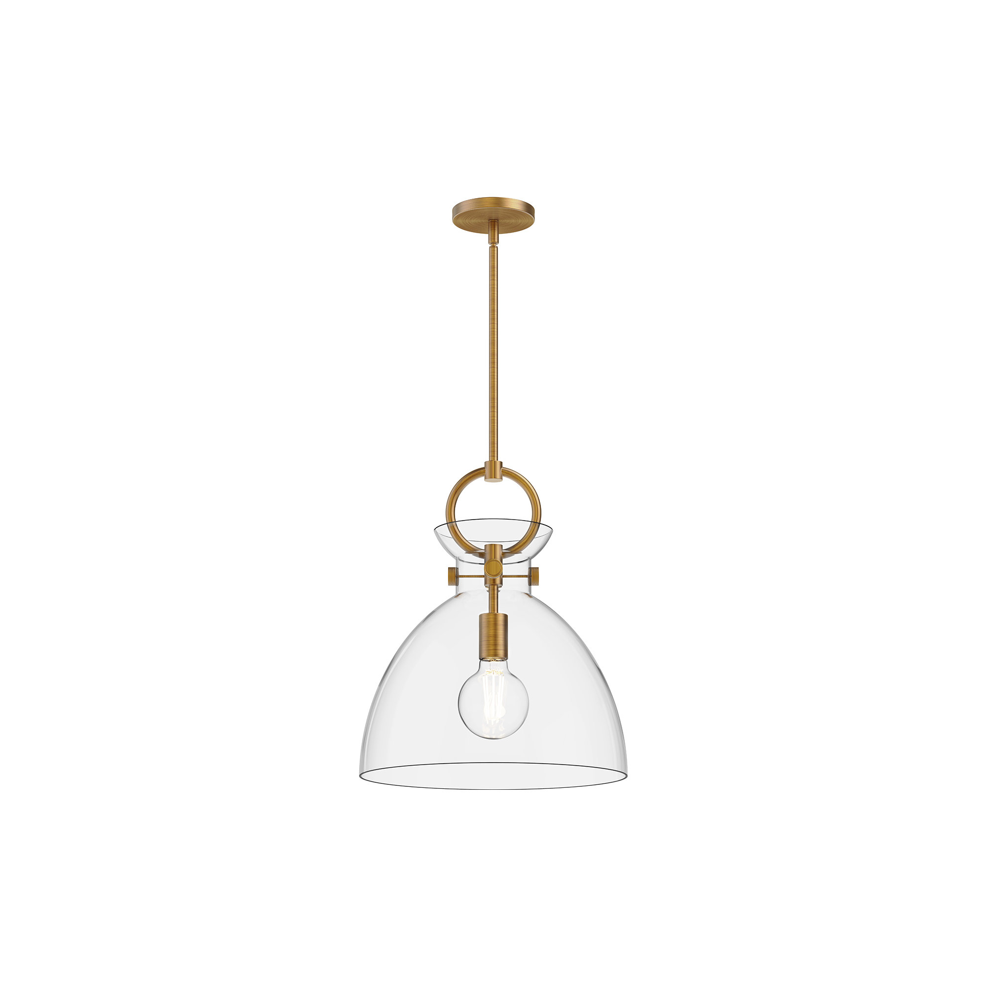 Tinka Single Light Glass Steel Pendant, 17.13" H x 14" W x 14" D, Clear, Aged Gold