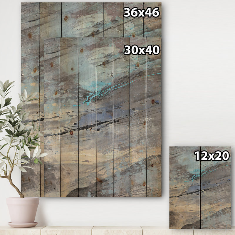 Panneau sarcelle roche I - impression moderne sur bois de pin naturel, H 20 po x l 12 po x P 1po
