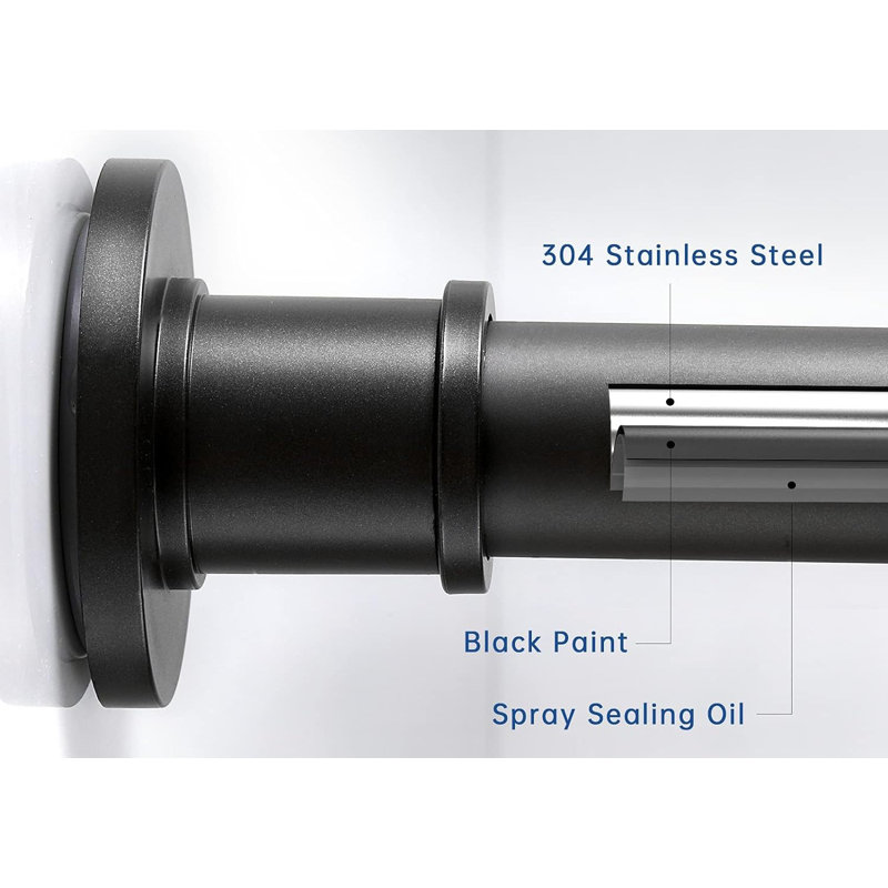 Adjustable Matte Black Stainless Steel Tension Shower Curtain Rod
