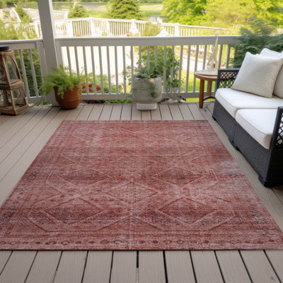 Machine Washable Indoor/Outdoor Xhevrie Pink Rug