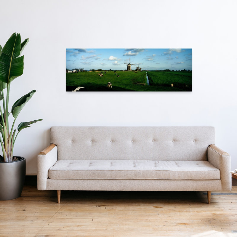 Windmills, Pays-Bas, art contemporain abstrait, paysage de vache, H 16 po x l 48 po