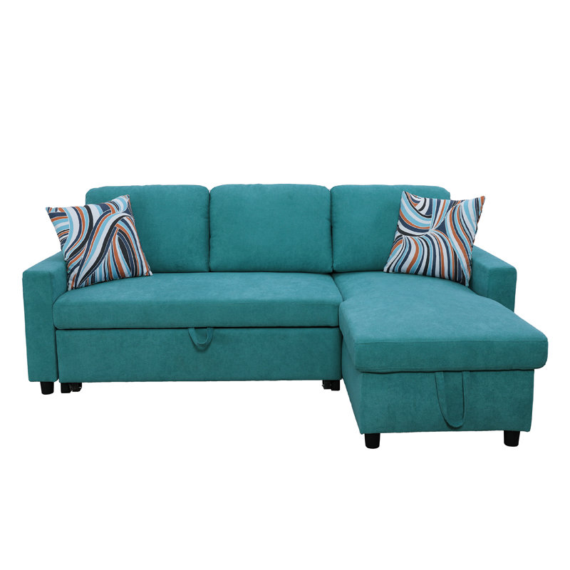 Sebella Upholstered L-Shaped Sectional Reversible, Green Linen Blend