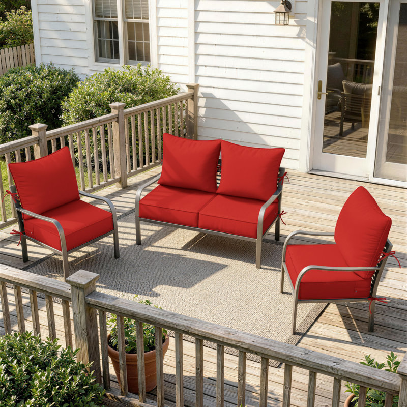 6.5″ Outdoor Replacement Cushion Set, Deep Seating Seat / Back Cushion Set, 24″W X 24″ D, Set Of 2, Red