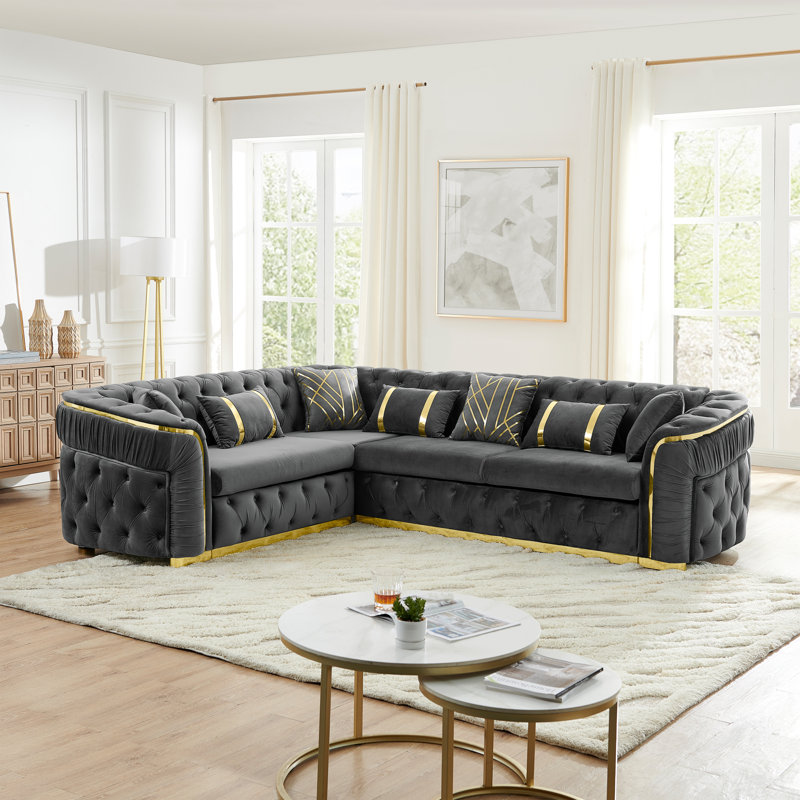 Canapé Chesterfield luxueux en velours doré satiné de luxe pour les salons élégants