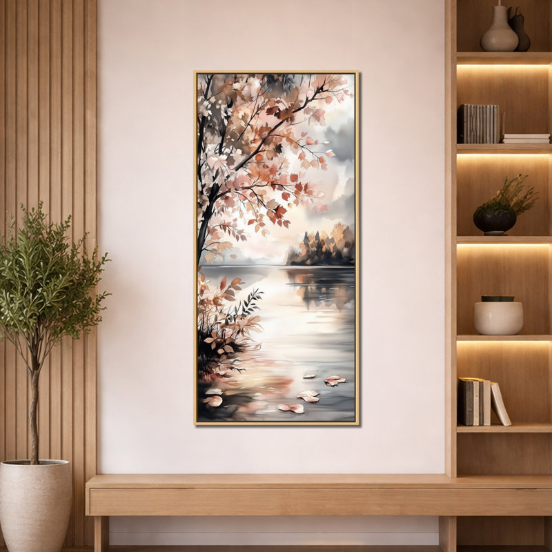 «Brown Black Spring Lakeside Reflection II - Brown Serene», reproduction d'art sur toile, H 60 po x l 28 po