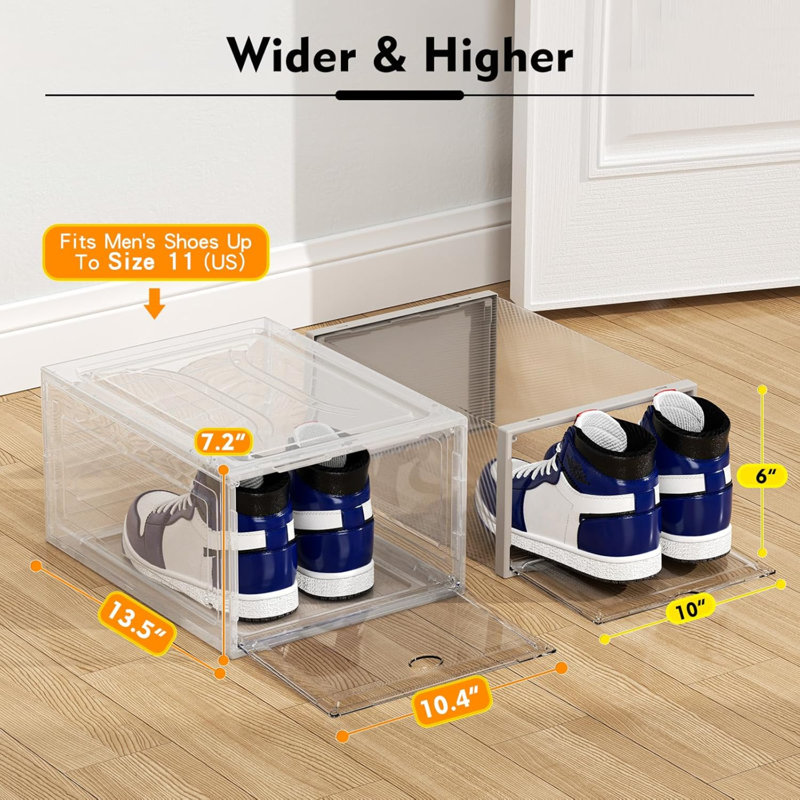 Shoe Storage Box, 6 Pcs Shoe Storage Plastic Stackable, Clear Shoe Box, Foldable Shoe Storage Organiser. Sneaker Display Case, Shoe Box With Magnetic Door